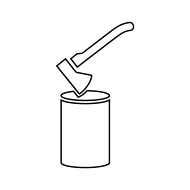 Yakacak odun kesmek için güverte ikonu. Kütüğe saplanmış odun kesmek için bir balta. Tasarım ve web için beyaz bir arkaplanda izole edilmiş vektör illüstrasyonu.