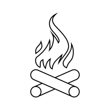 Ateş ikonu. Yanan odun, çapraz katlanmış. Tasarım ve web için beyaz bir arkaplanda izole edilmiş vektör illüstrasyonu.