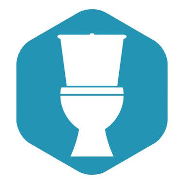 Klozet. Mavi bir çokgen üzerinde beyaz bir klozet silueti. Tasarım ve web için beyaz arkaplanda izole edilmiş vektör illüstrasyonu.