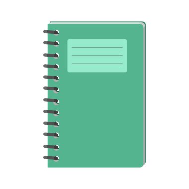 Öğrenciler ve öğrenciler için yeşil defter. Dizayn ve web için beyaz bir arkaplanda izole edilmiş bir yay üzerine dizüstü bilgisayar.