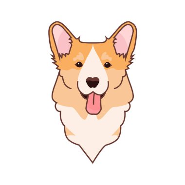 Corgi ikonu. Bir Galli Corgi yaklaşık otuz santimetre uzunluğunda ve on dört kilograma kadar ağırlıkta olan küçük bir köpektir. Tasarım ve web için beyaz bir arkaplanda izole edilmiş vektör illüstrasyonu.