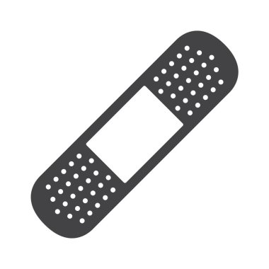 Bandaj siluet simgesi. Yapışkan bir kütlenin uygulandığı ince bir kumaş şeridi. Yama, plastik kütle şeklinde bir doz formu. Tasarım ve web için beyaz bir arkaplanda izole edilmiş vektör illüstrasyonu.