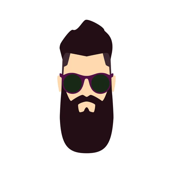 Икона Хипстера Голова Жестокого Человека Каштановыми Волосами Бородой Круглых Солнцезащитных — стоковый вектор