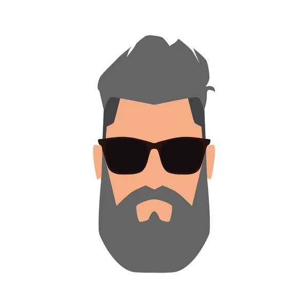 Hipster Icon Head Brutal Man Gray Hair Beard Wearing Sunglasses — Stock Vector