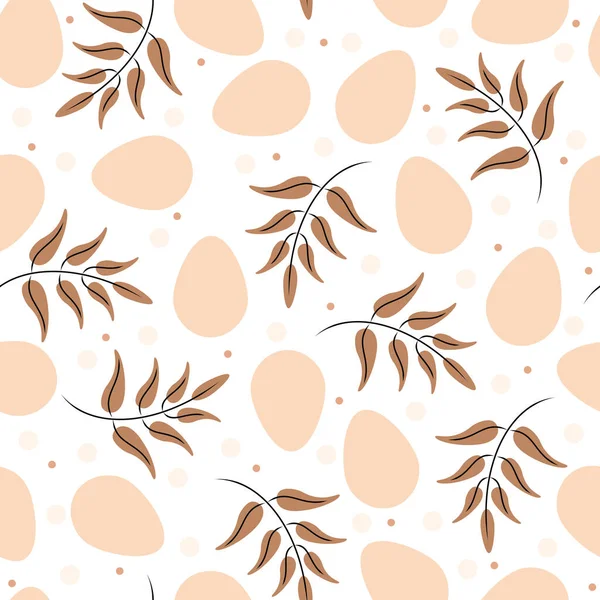 Seamless Easter Background Easter Eggs Twigs Circles Brown Beige Shades — Stock Vector