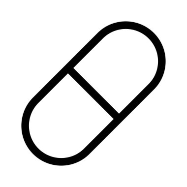 Tıbbi kapsül simgesi taslağı. İlaçlar. Bir kapsül içeren jelatinli bir kabuktan oluşan bir doz formu. Tasarım ve web için beyaz arkaplanda izole edilmiş vektör illüstrasyonu.