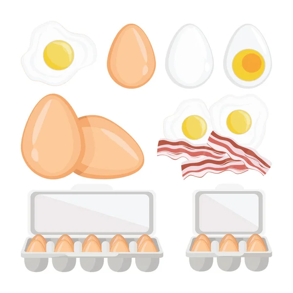 Яйца Варёные Жареные Сырые Коричневые Куриные Яйца Векторная Иллюстрация Изолирована — стоковый вектор