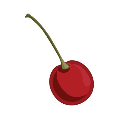 Kiraz. Yeşil saplı, sulu, olgun kırmızı böğürtlen. Tasarım ve web için beyaz bir arkaplanda izole edilmiş vektör illüstrasyonu.