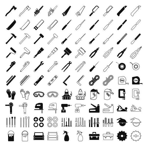 Large Set Carpentry Tools Silhouettes Outlines Various Carpentry Tools Equipment — Stock Vector
