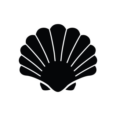 Simge, deniz kabuğunun siyah bir silueti. Tasarım ve web için beyaz bir arkaplanda izole edilmiş vektör illüstrasyonu.