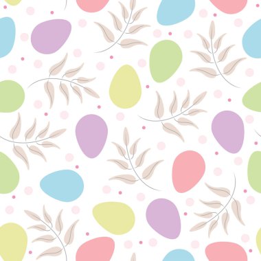 Kusursuz Paskalya geçmişi. Dal ve daire şeklinde Paskalya yumurtaları. Tasarım ve ağ için beyaz bir arkaplanda izole edilmiş vektör illüstrasyonu..