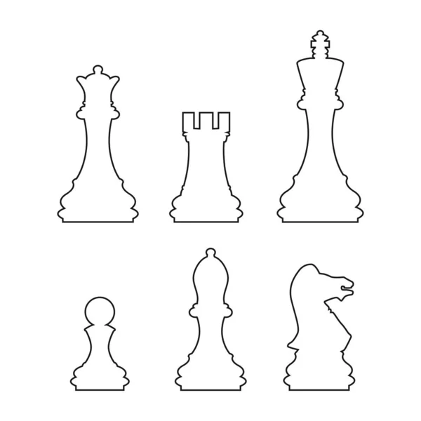 Sada Šachových Ikon Černé Obrysy Šachových Figurek Vektorové Ilustrace Izolované — Stockový vektor