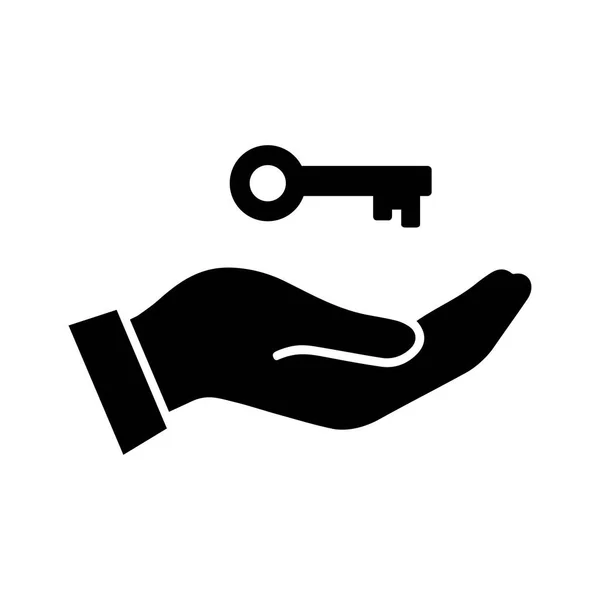 Hand Key Black Silhouette Hand Key Hovering Symbol Security Data —  Vetores de Stock