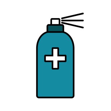 Antiseptik ikon. Dezenfeksiyon için sprey tabancayla antiseptik hazırlama. Tasarım ve web için beyaz bir arkaplanda izole edilmiş vektör illüstrasyonu.