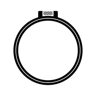 Hoop simgesi. Çemberin siyah silueti kumaşın eşit şekilde gerilmesi için klemplendiği bir cihazdır. Tasarım ve web için beyaz arkaplanda izole edilmiş vektör illüstrasyonu. 