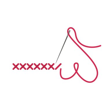 Çapraz dikiş. Dikiş iğnesi ve iplik. Hobiler ve eğlence. Tasarım ve web için beyaz arkaplanda izole edilmiş vektör illüstrasyonu. 