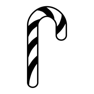 Icon karamel baston. Baston şeklinde sert bir karamel çubuğu. Noel ve yeni yıl tatlılığı. Beyaz arkaplanda izole edilmiş vektör illüstrasyonu.