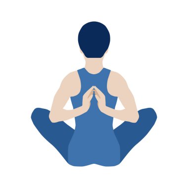 Padmasana, nilüfer çiçeği pozu klasik asanalardan biridir, dikiz aynasıdır. Spor mavisi tulumlu bir kız yerde oturuyordu. Tasarım ve web için beyaz bir arkaplanda izole edilmiş vektör illüstrasyonu.