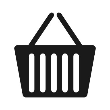 Alışveriş arabası ikonu. Elinde yiyecek taşıdığın için bir sepet. Tasarım ve web için beyaz bir arkaplanda izole edilmiş vektör illüstrasyonu.