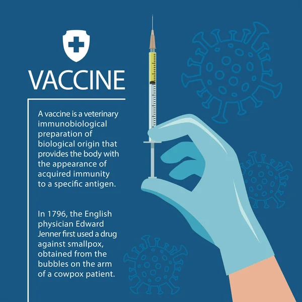 Information Vaccinet Handske Med Spruta Och Text Vektor Illustration Isolerad — Stock vektor