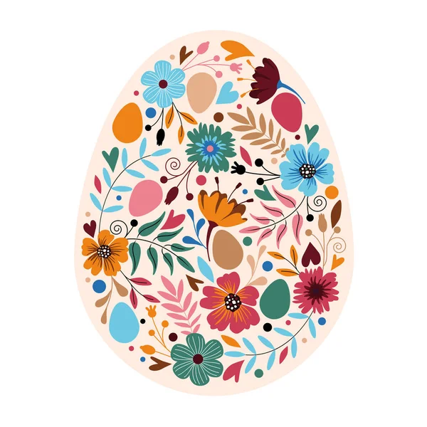 Kwiatowe Jaja Wielkanoc Malowane Jajko Rysunek Roślin Kwiatami Liśćmi Ilustracja — Wektor stockowy