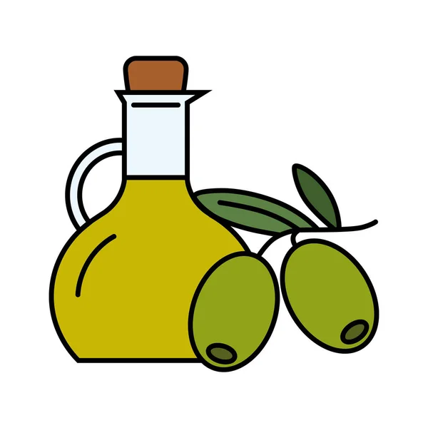 Olive Oil Glass Jug Branch Olives Color Icon Vector Illustration — Stock Vector