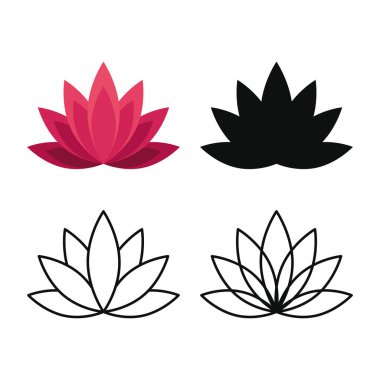 Lotus ikonunu kur. Nilüfer, yaşamın ve mutluluğun sembolüdür. Lotus, Lotus ailesinin uzun ömürlü bitkisidir. Tasarım ve web için beyaz bir arkaplanda izole edilmiş vektör illüstrasyonu.