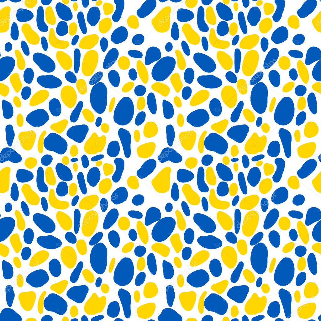 Hand drawn pattern in yellow-blue colors. Dots and spots in ukrainian style. Great for decor, textiles, packaging, printing and the internet.  Abstract vector ukrainian pattern