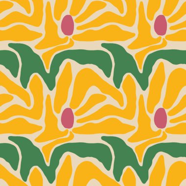 Çiçek deseni. Sarı çiçek desenli. Küçük çiçekli bir resim. Tekstil, baskı, giysi, ambalaj, dekor ve duvar kâğıdı için çiçek ve yapraklı baskı. Sarı ve nazik renkler