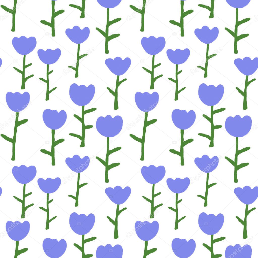 Pattern of modern exotic flowers. Creative collage modern floral seamless pattern with tulips. Fashion template with tulips for textiles, printing, clothing, packaging, decor and wallpaper. Childrens minimalist style