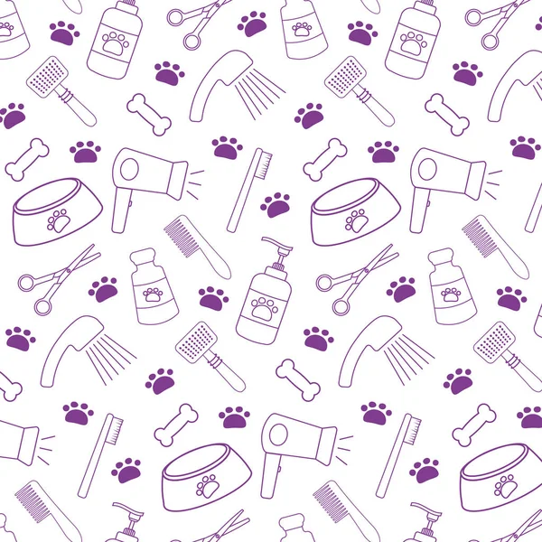 Vektör desensiz tasviri Köpek Köpek Pençesi, Kemik Oyuncağı Tasma Ödülü Hav 'ını takip ediyor. Hayvan geçmişi. Hayvan dükkanı, sergi, veteriner kliniği, barınak konsepti. Kumaş baskısı için tasarım