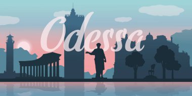 Odessa mimari siluetleri, ufuk çizgisi günbatımı