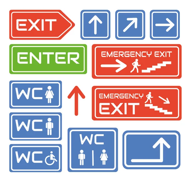 Feragatnameler. Binaya giriş ve çıkış işaretleri. Giriş ve çıkış işaretleri yasaklandı. Görüntü, Vektör.