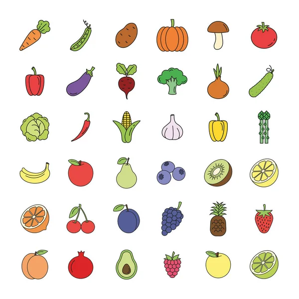 Conjunto Frutas Verduras Iconos — Foto de Stock