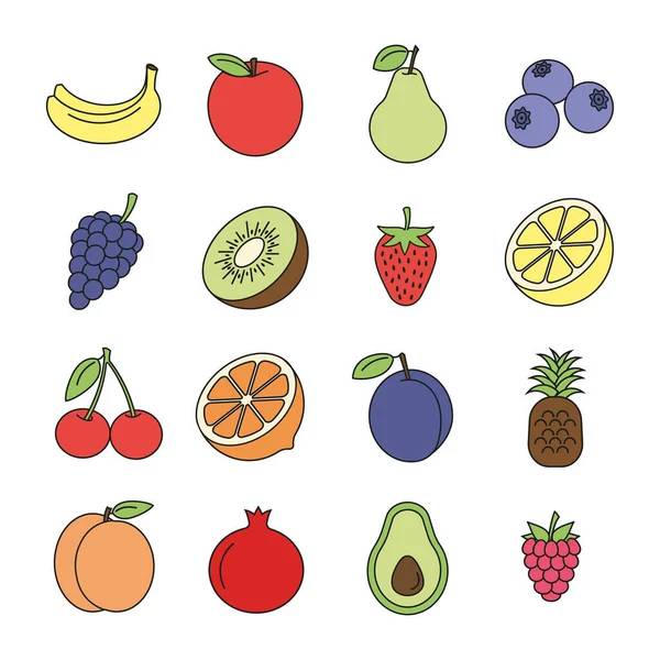 Fresh Fruits Icon Set Colored. Vegeterian set