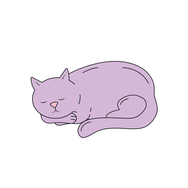 cute cartoon violet cat sleeps on white background