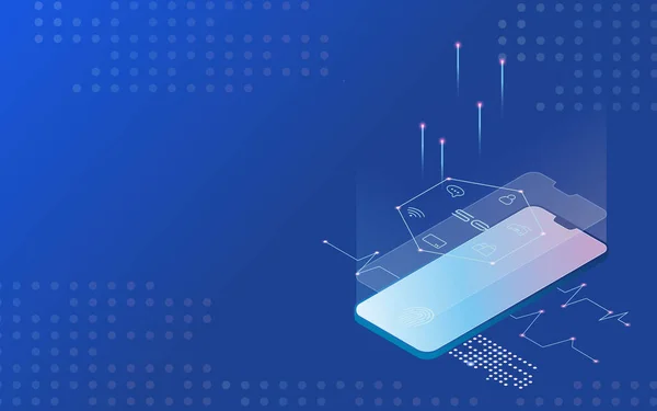 vector illustration with isometric smartphone on blue background