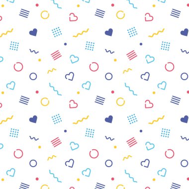 trendy seamless memhis colorful pattern with hearts, lovely pattern background