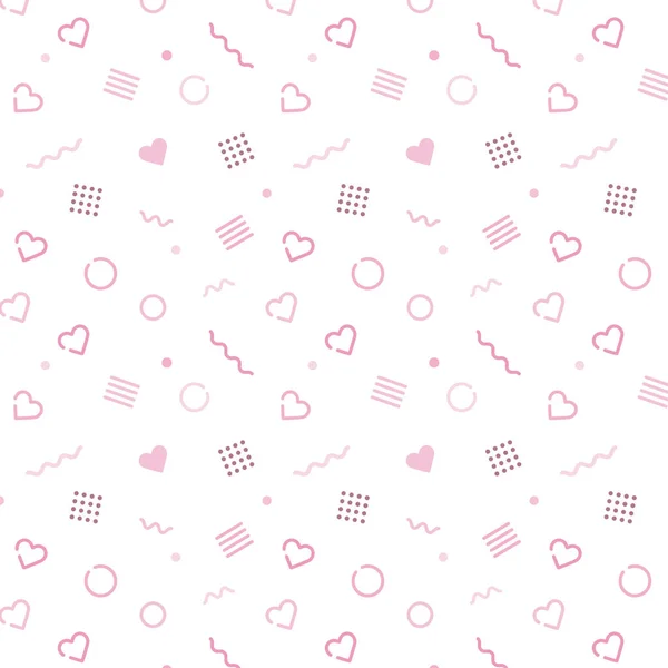 Trendy Seamless Memhis Colorful Pattern Hearts Lovely Pink Pattern Background — Stok Vektör