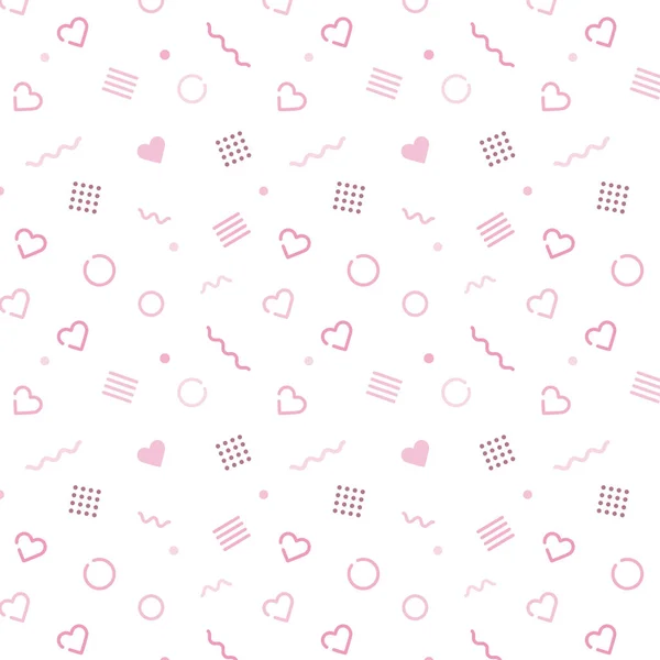 trendy seamless memhis colorful pattern with hearts, lovely pink pattern background