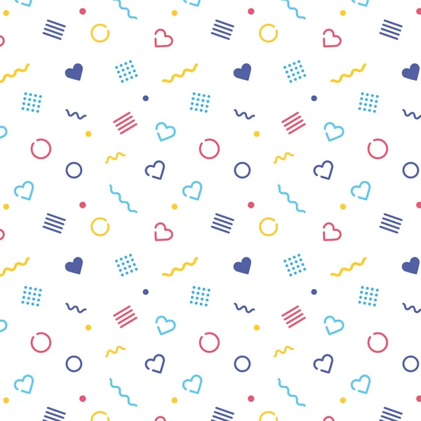 trendy seamless memhis colorful pattern with hearts, lovely pattern background