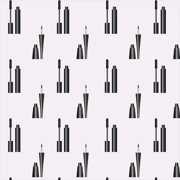 Vector fashion red seamless pattern. Hand drawn fashion illustration with cosmetics, mascara.