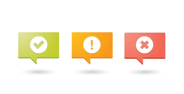 Clored comic balloons with check, alert and cancel icons Stock Illustration