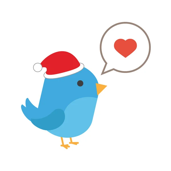 蓝鸟与漫画的气球和圣诞老人帽子 — 图库矢量图片