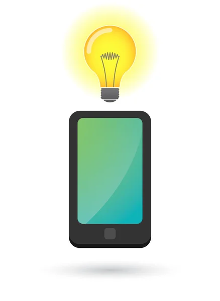 Smartphone com uma lâmpada — Vetor de Stock