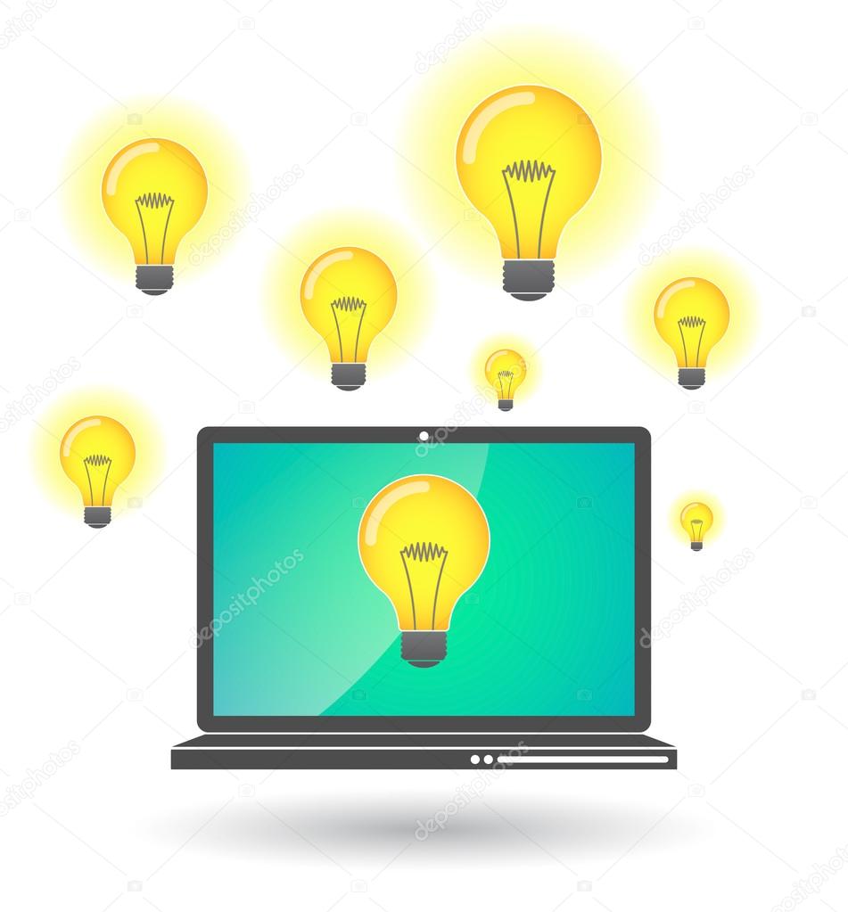 Laptop with lightbulbs