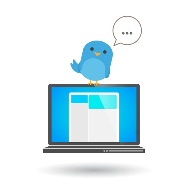 Laptop-val egy kék madár — Stock Vector