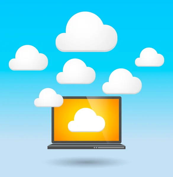 Laptop met wolken — Stockvector