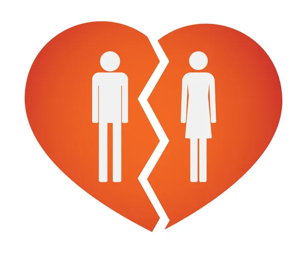 Broken heart with male and female pictograms — Stock Vector