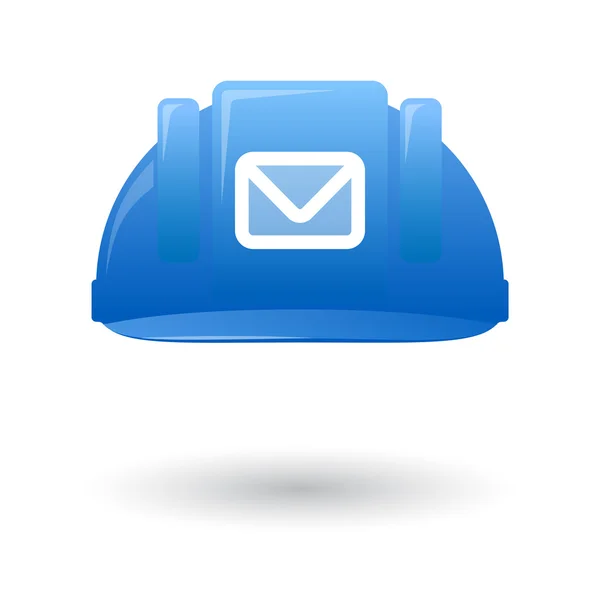 Casco de trabajo azul con una señal de correo electrónico — Vector de stock